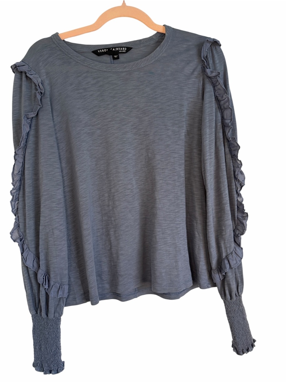 Veronica Beard Osage Cotton Ruffle Sleeve Smocked Cuff Top- S- MSRP $225 - Picture 2 of 16